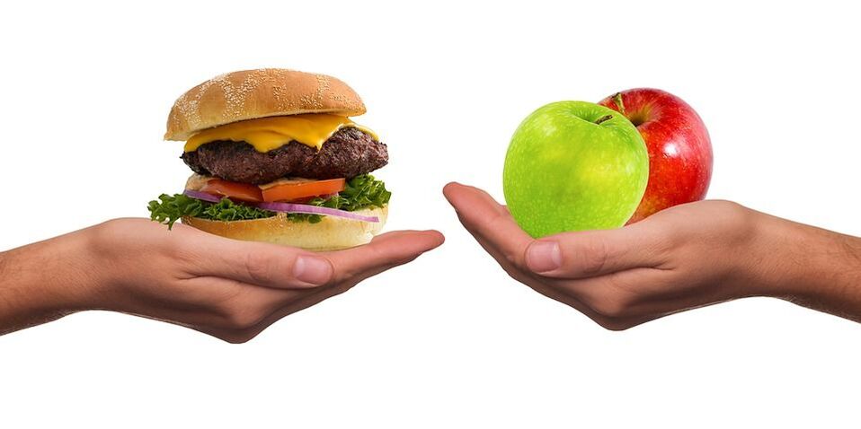 pilihan antara makanan sihat dan tidak sihat
